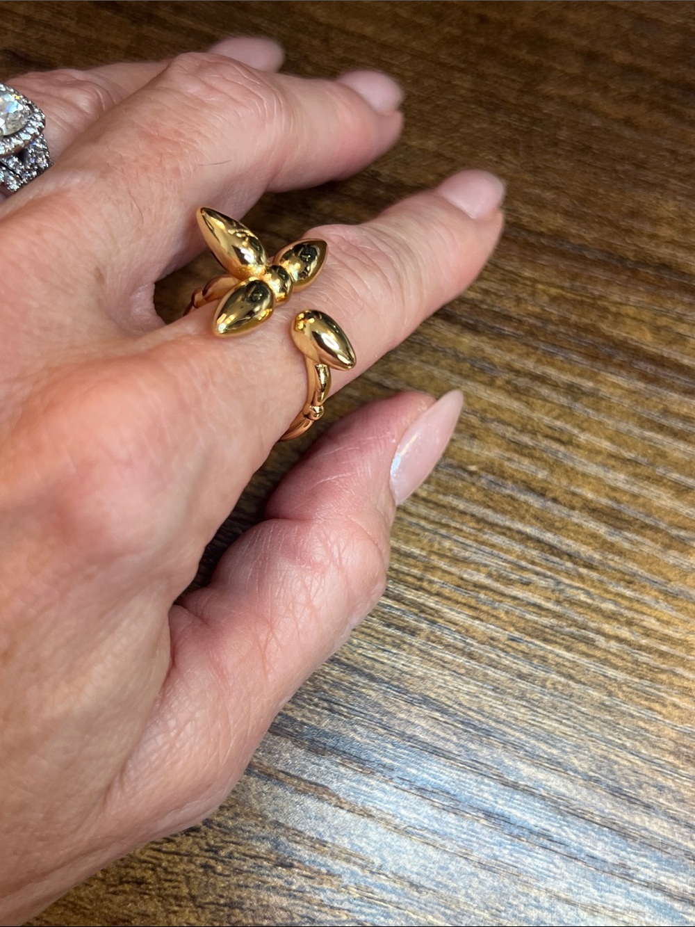 Gold Plated Open Leaf Motif Ring - Women's Jewelry- Size 7+